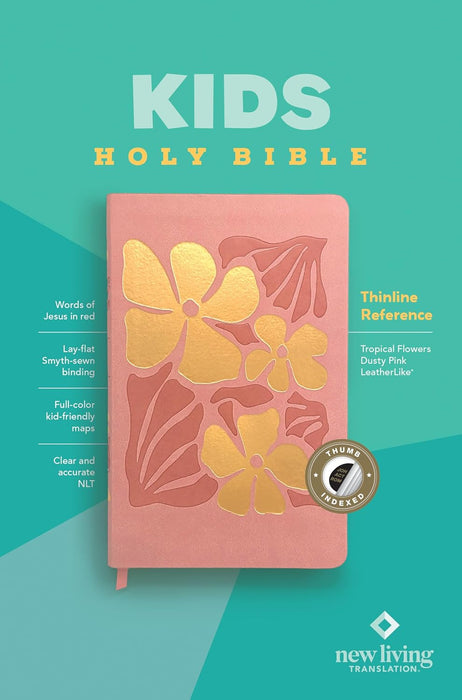 NLT Kids Bible, Thinline Reference EditionLeatherLike, Tropical Flowers Dusty Pink IDX