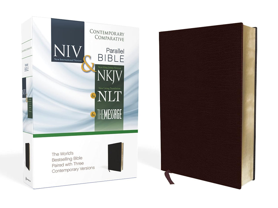 NIV, NKJV, NLT, THE MESSAGE CONTEMPORARY COMPARATIVE BURGUNDY BONDED LEATHER