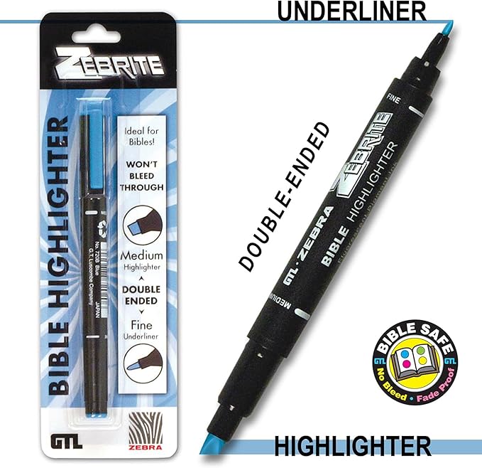 Zebrite Double Ended Bible Highlighter - Blue