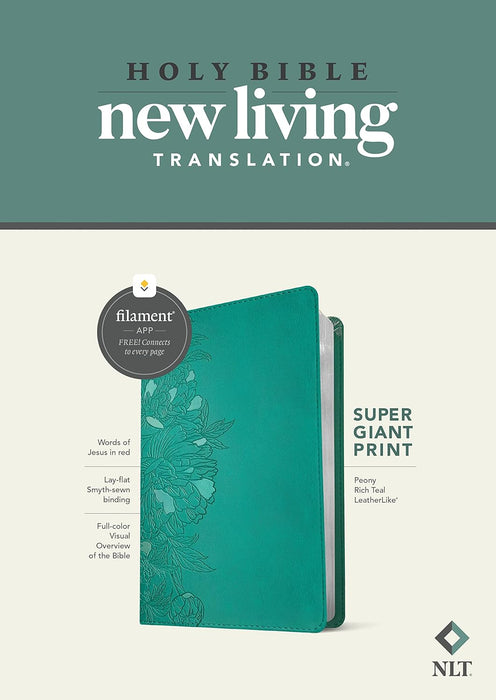 NLT Filament Super Giant Print Bible LeatherLike Peony Rich Teal