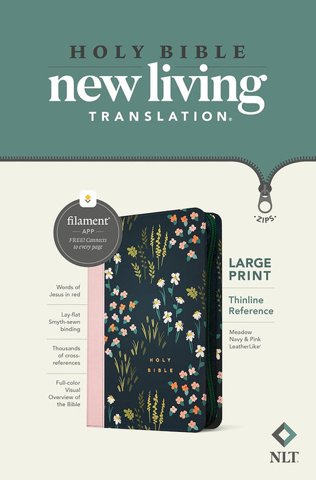 NLT Filament Thinline Ref Bible Meadow Navy & Pink