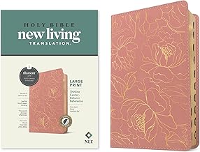 NLT Large Print Thinline Center-Column Reference Bible, Filament Enabled (LeatherLike, Pink Gold Floral, Red Letter)
