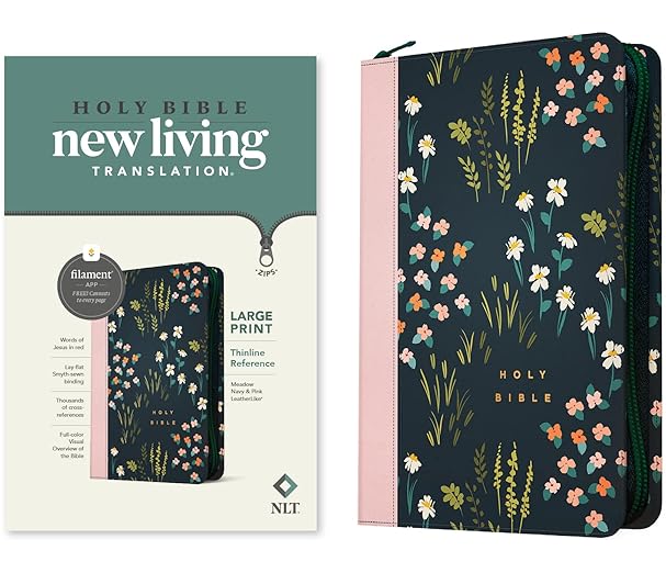 NLT Filament Thinline Ref Bible Meadow Navy & Pink