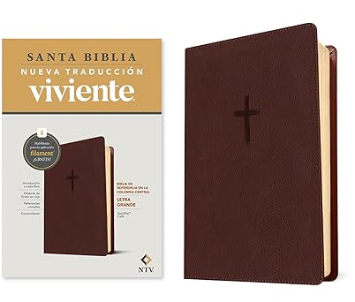 NTV Biblia de referencia en la columna central , letra grande con Filament (SentiPiel, Café, Letra Roja)