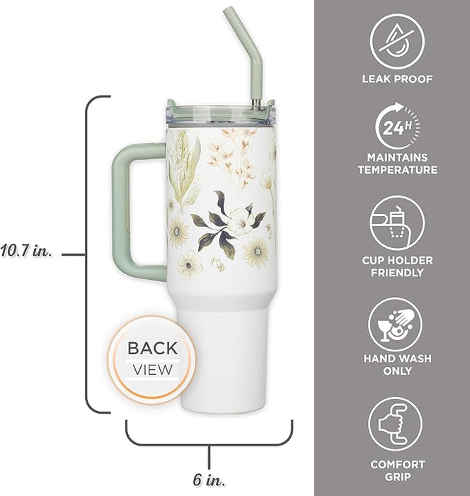 Be Still Teal Meadow 40 Oz Tumbler with Reusable Straw - Psalm 46:10