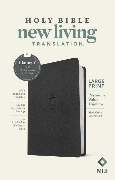 NLT Large Print Premium Value Thinline Bible, Filament-Enabled Edition LeatherLike, Black Cross