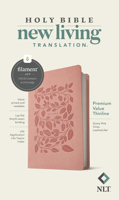 NLT Premium Value Thinline Bible, Filament-Enabled EditionLeatherLike, Dusty Pink Vines