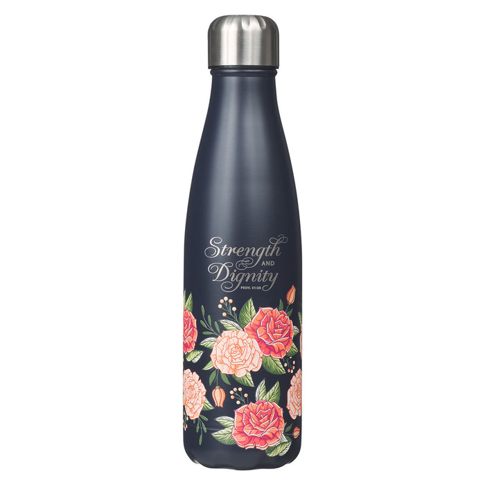 WATER BOTTLE 17OZ STN STL NAVY FLORAL STRENGTH