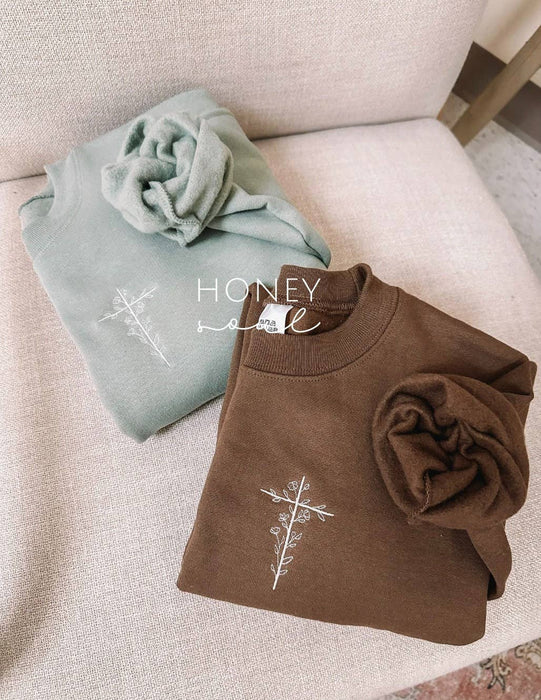 Embroidered Floral Cross Sweatshirt