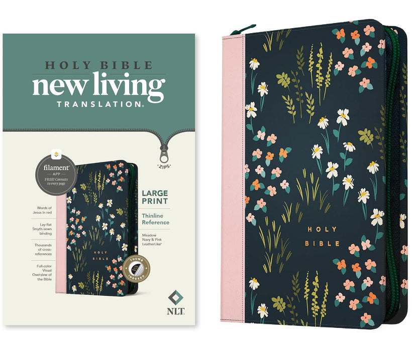 NLT Filament Large Print Thinline Reference Bible - Meadow Navy & Pink Indexed