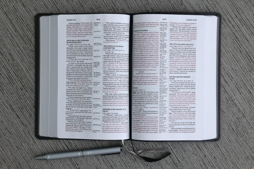 NIV, Compact Center-Column Reference Bible, Leathersoft, Black, Red Letter, Comfort Print