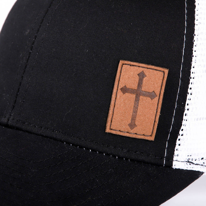 Trucker Hat with Cross Patch - Black & White