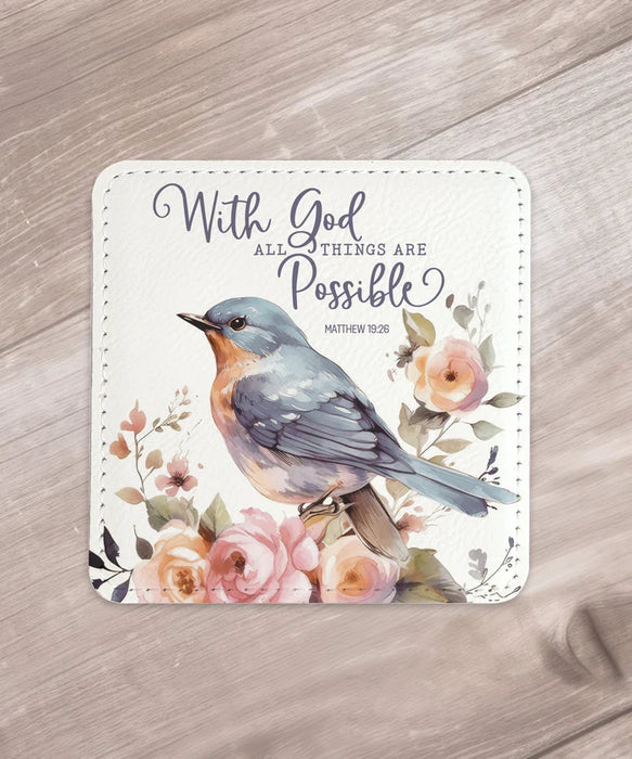 With God All Things Leatherette Coaster Set