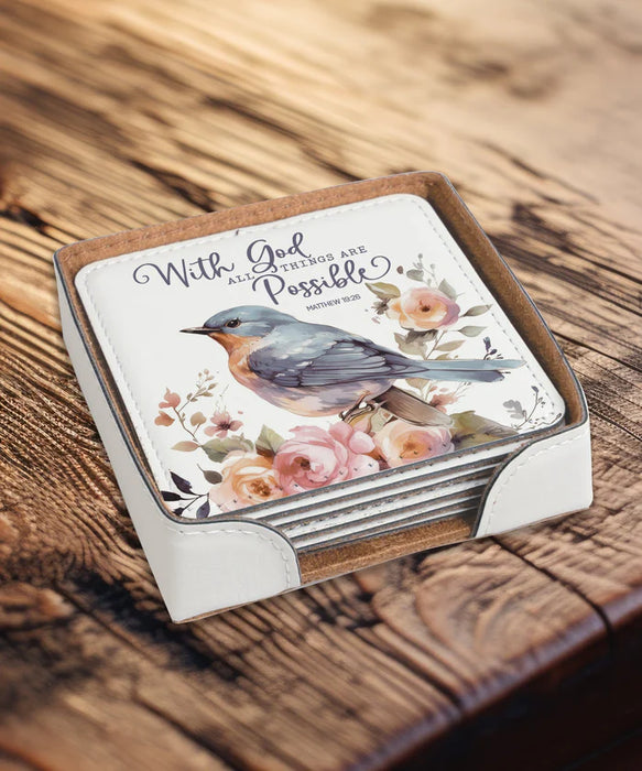 With God All Things Leatherette Coaster Set