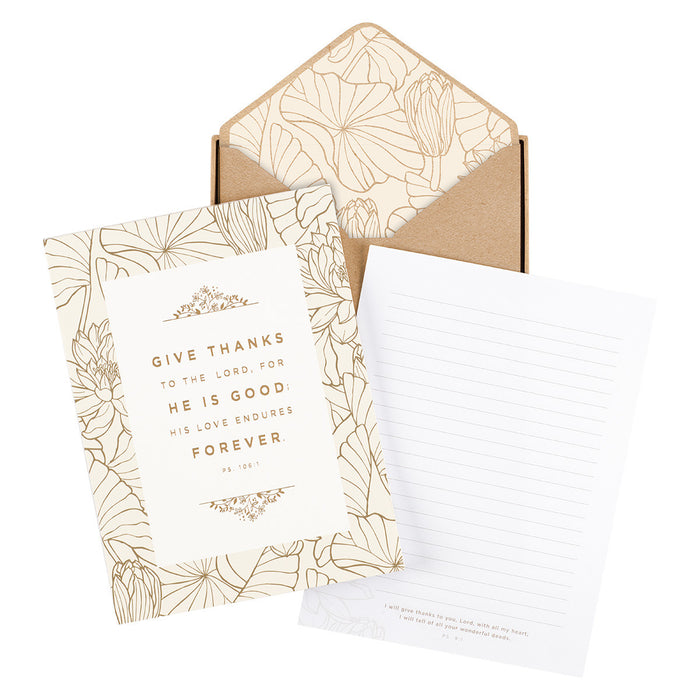 Give Thanks White & Gold Stationery Set - Psalm 106:1