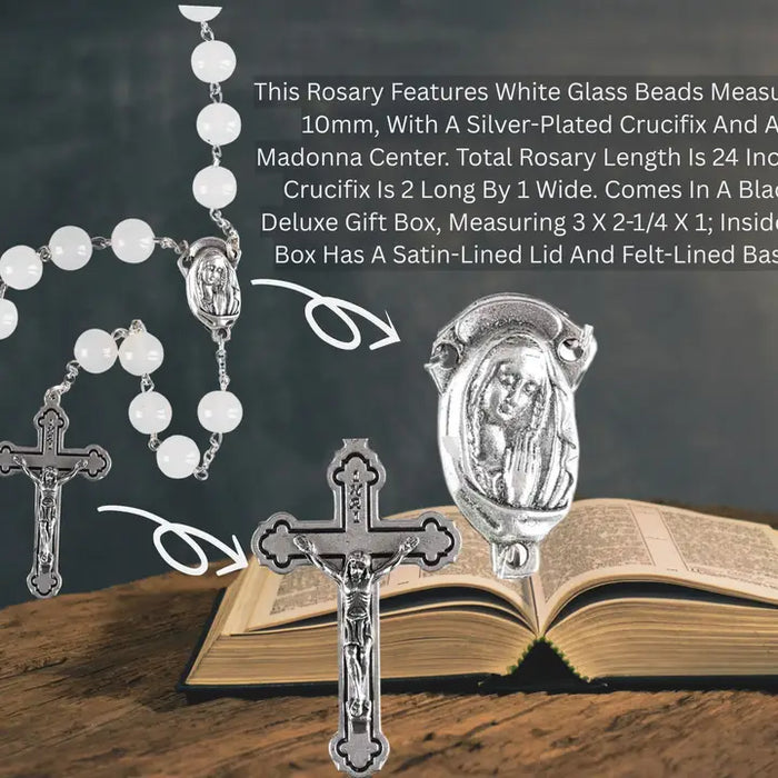 Rosary White Glass Crucifix 24L
