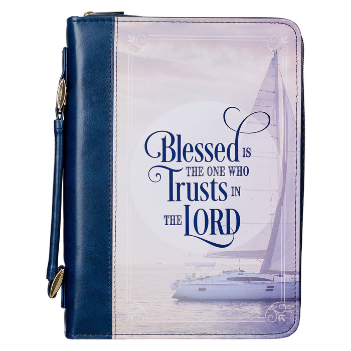 Bible Cover - Nautical Navy - Jer. 17:7 Blessed is the One Who Trusts in the Lord-Medium