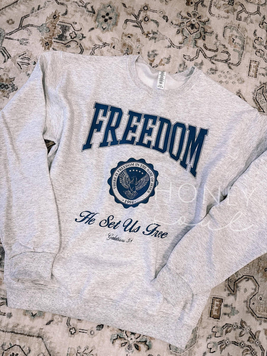 Freedom He Sets Us Free Graphic Sweatshirt - Ash
