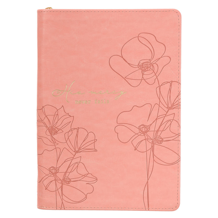 His Mercy Blossom Pink Faux Leather Journal w/Zipper