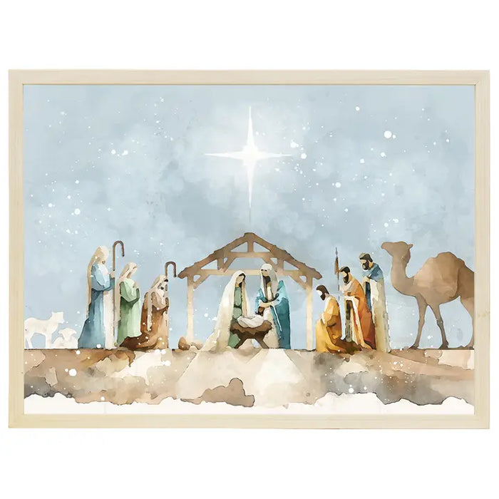 Watercolor Nativity Scene - Thin Frame Rectangle