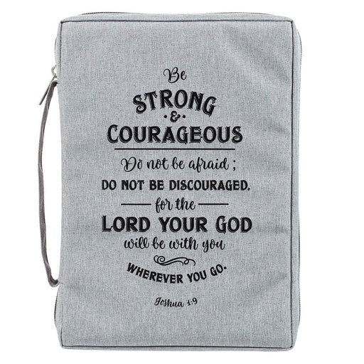Bible Cover Gray Canvas Be Strong & Courageous LG - Morning Star Christian Bookstores