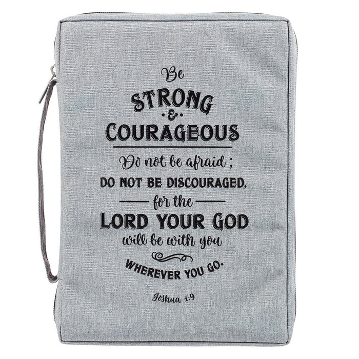Bible Cover Gray Canvas Be Strong & Courageous LG