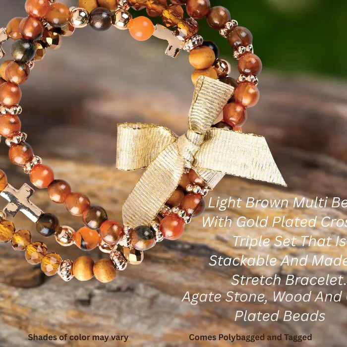 Bracelet Triple Cross Light Brown Beads
