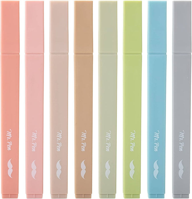 Mr. Pen- Aesthetic Highlighters, 8 pcs, Chisel Tip Soft Earth