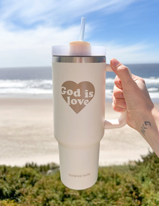 40 oz God Is Love Tumbler Stainless Steel With Handle & Reusable Straw