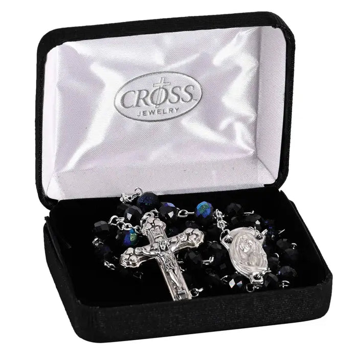 Rosary Jet Glass Aurora Borealis Bead20L