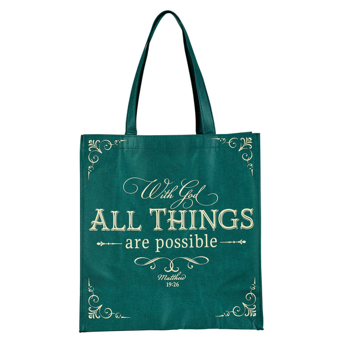 TOTE BAG GREEN WITH GOD ALL THINGS POSSIBLE