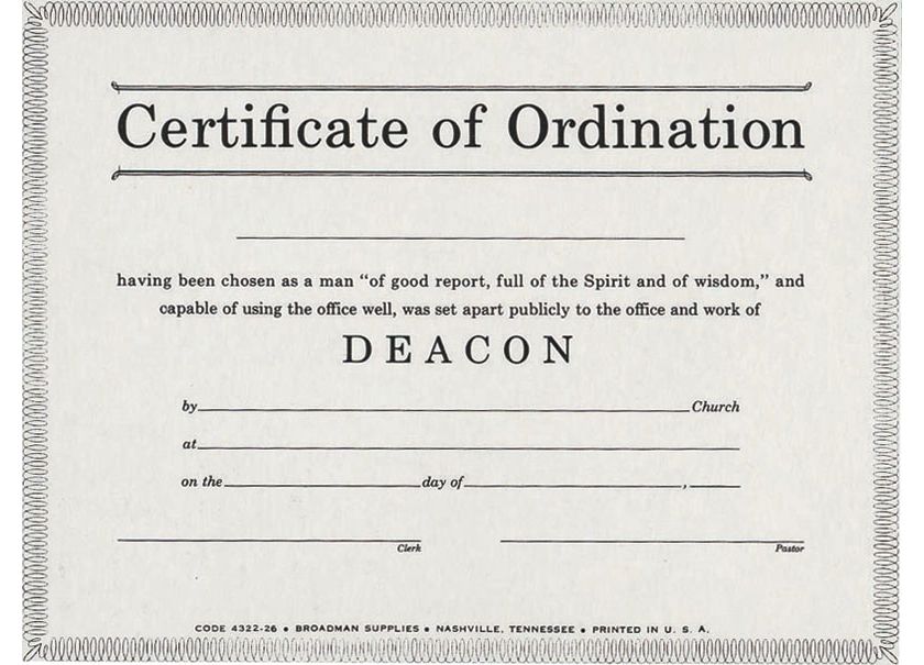 DEACON CARD - CERT. OF ORDINATION