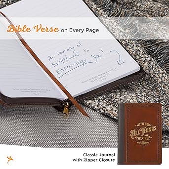 With God All Things Are Possible Bown Faux Leather Classic Journal with Zipper - Morning Star Christian Bookstores