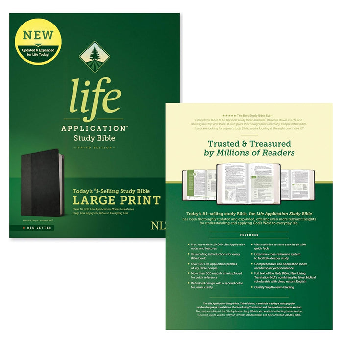 NLT Life Application Study Bible Lg Print Black/Onyx 3rd Ed