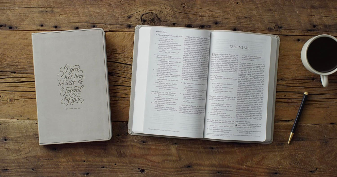 ESV Large Print Value Thinline Bible (TruTone, Stone, 1 Chronicles 28:9 Design)