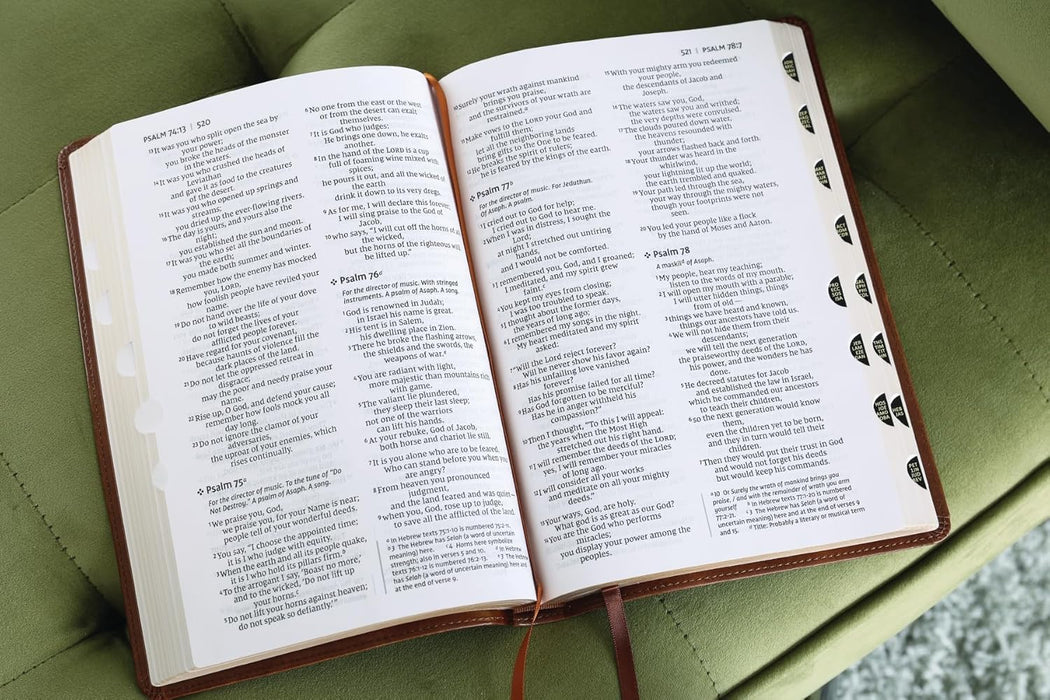 NIV, Thinline Bible, Large Print, Leathersoft, Brown, Red Letter, Thumb Indexed, Comfort Print