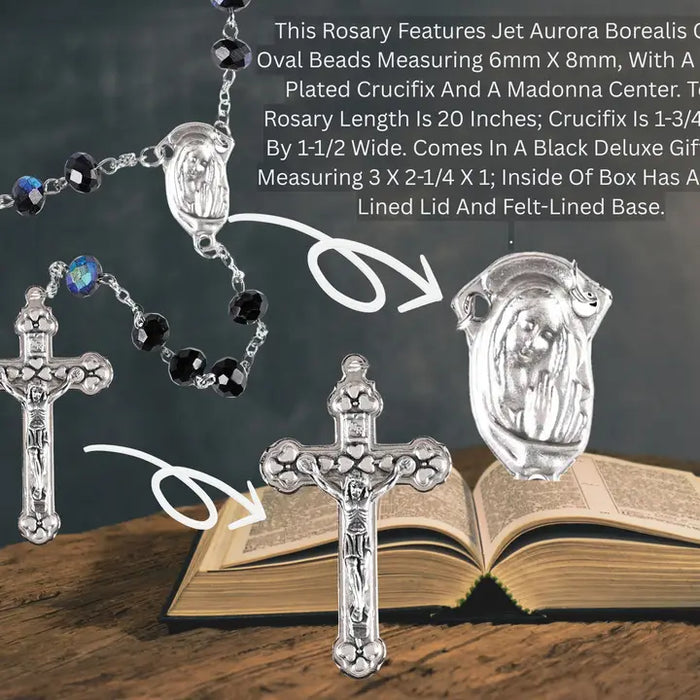 Rosary Jet Glass Aurora Borealis Bead20L