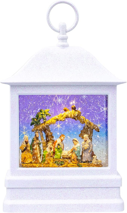 10.5" LED HOLY FAMILY WHITE RECT LANTERN - Morning Star Christian Bookstores