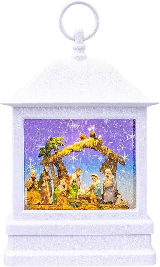 10.5" LED HOLY FAMILY WHITE RECT LANTERN - Morning Star Christian Bookstores