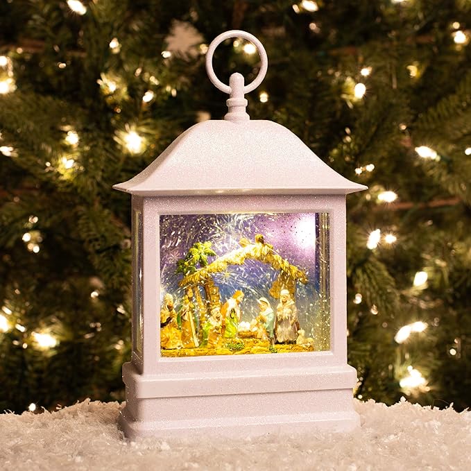 10.5" LED HOLY FAMILY WHITE RECT LANTERN - Morning Star Christian Bookstores
