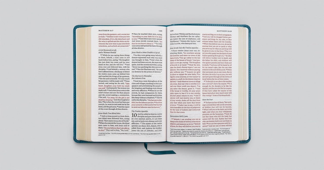 ESV Large Print Personal Size Bible, Red Letter (TruTone, Deep Teal, Ornament Design)