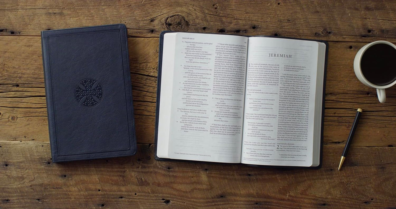 ESV Large Print Value Thinline Bible (TruTone, Navy, Mosaic Cross Design)