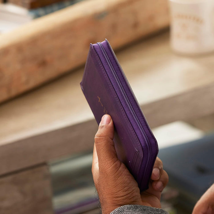 KJV Holy Bible, Compact Reference Bible, Leathersoft, Purple with zipper, 53,000 Cross-References, Red Letter, Comfort Print