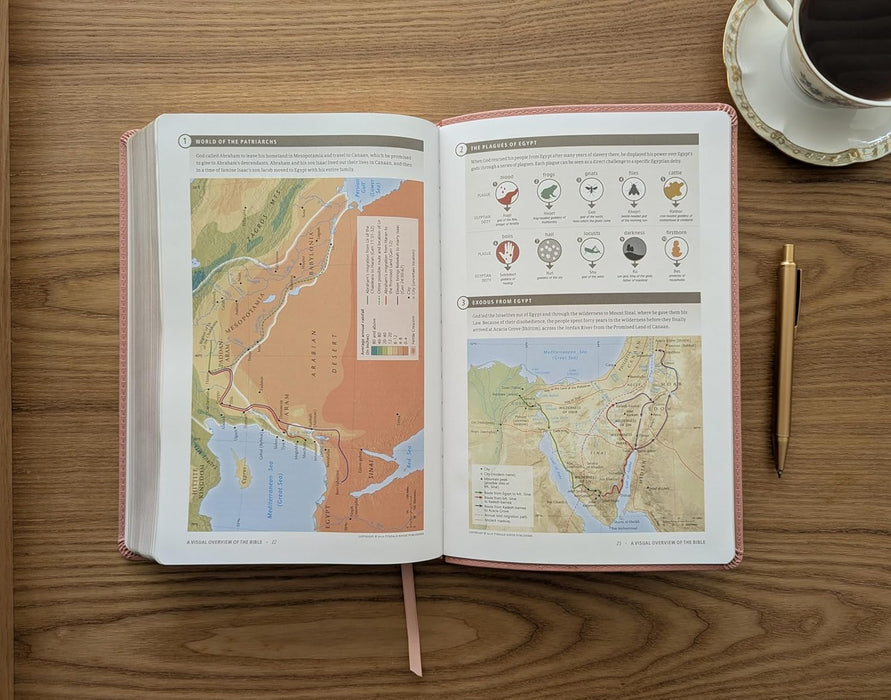 NLT Large Print Thinline Center-Column Reference Bible, Filament Enabled (LeatherLike, Pink Gold Floral, Red Letter)