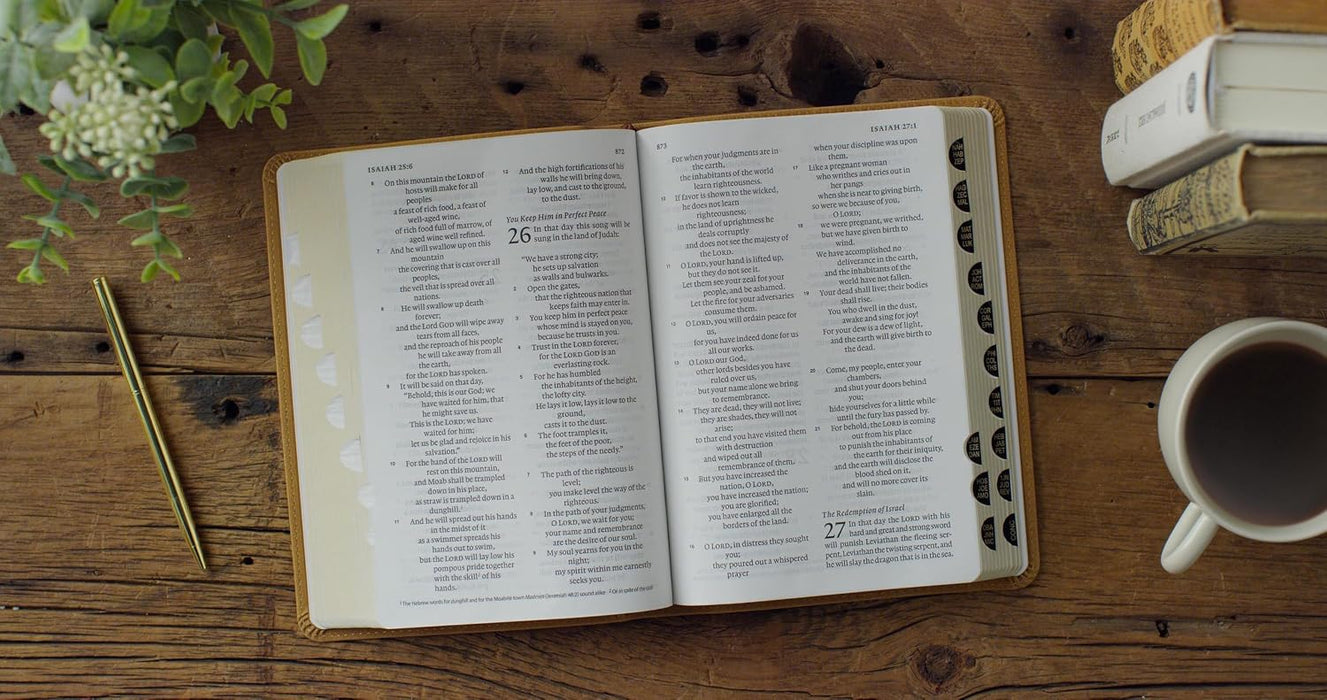 ESV Large Print Personal Size Bible, Red Letter, Indexed, TruTone, Nubuck Caramel, Wildflower Design