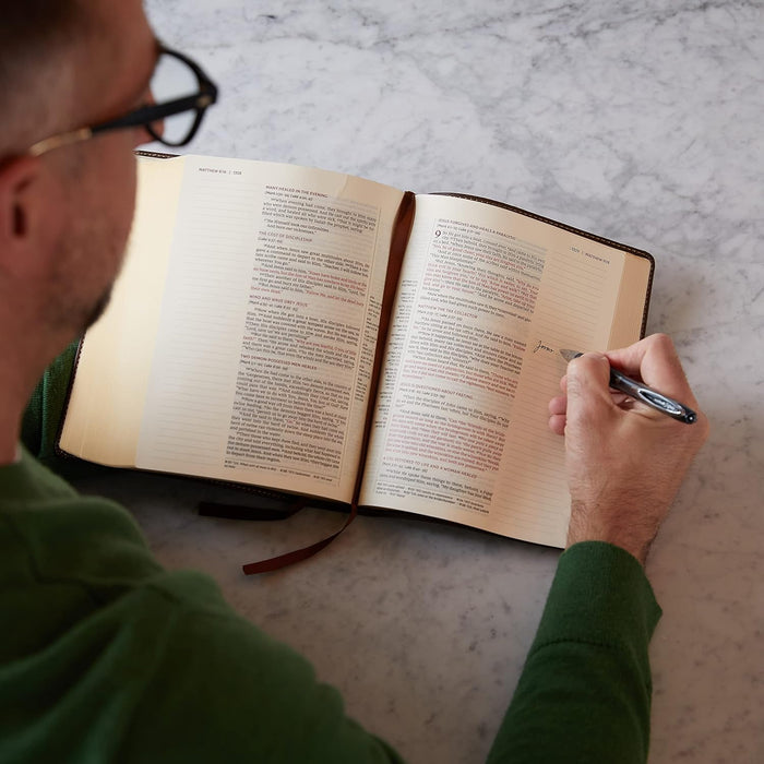 NKJV Journal the Word Reference Bible Brown Leathertouch