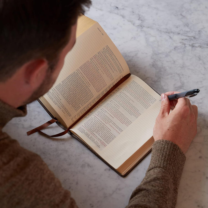 NKJV Journal the Word Reference Bible Brown Leathertouch