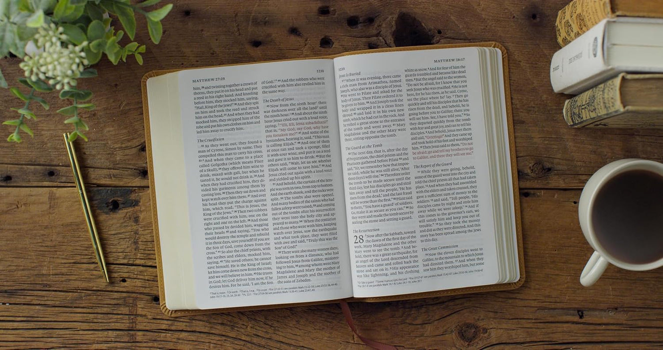 ESV Large Print Personal Size Bible, Red Letter, TruTone, Nubuck Caramel, Wildflower Design