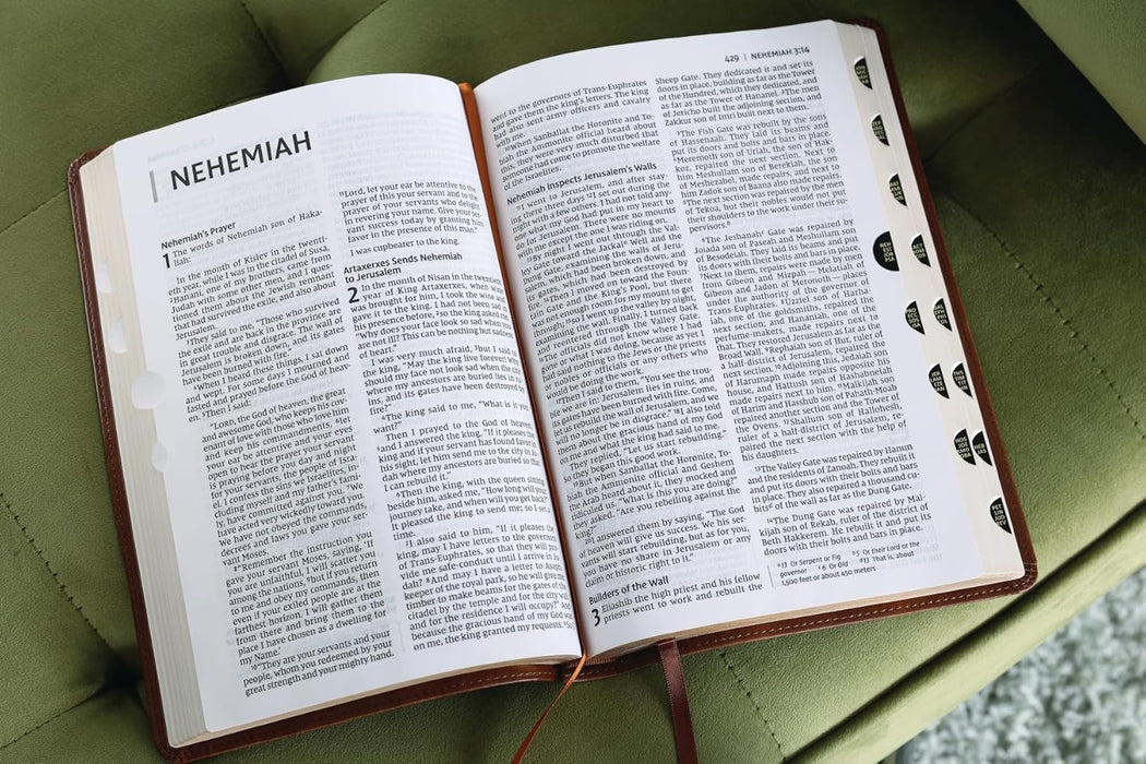 NIV, Thinline Bible, Large Print, Leathersoft, Brown, Red Letter, Thumb Indexed, Comfort Print