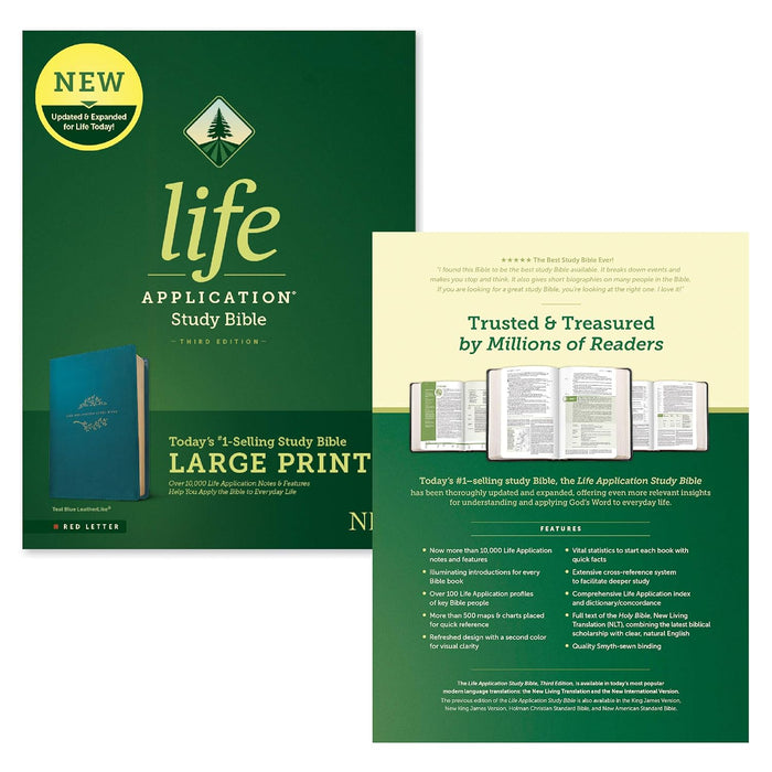 NLT Life Application Study Bible Lg Print LeatherLike Teal Blue 3rd Ed